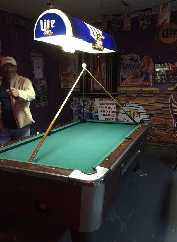 Was Bet That I Couldn't Balance A Cue Ball On Three Pool Cues. Nobody Played Pool The Rest Of The Night