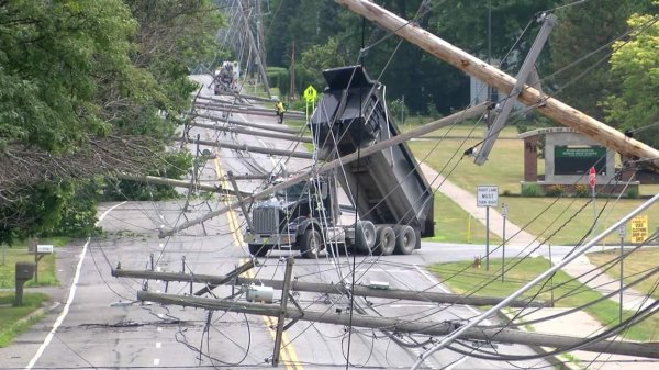 dump truck in power lines