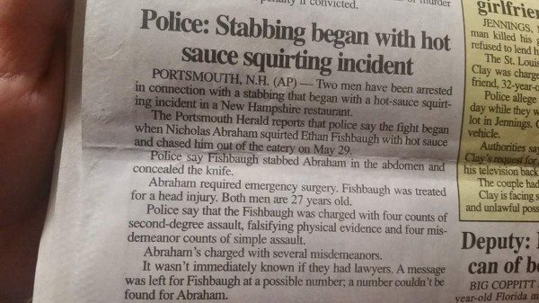 y Convicted. O rder Police Stabbing began with hot sauce squirting incident girlfrie Jennings, man killed his refused to lend h The St. Louis Clay was charge friend, 32year Police allege day while they lot in Jennings. Portsmouth, N.H. Ap Two men have bee