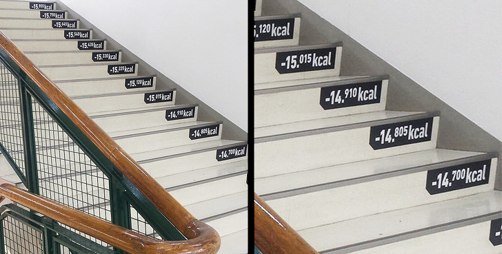 These stairs show how many calories you spend when walking upstairs.