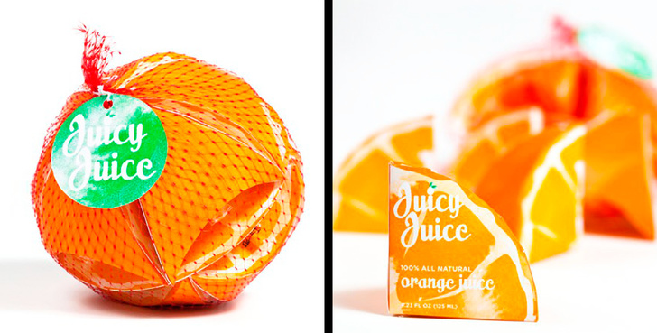 Juice box packaging that makes the shape of an orange