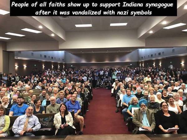 random pic audience - People of all faiths show up to support Indiana synagogue after it was vandalized with nazi symbols