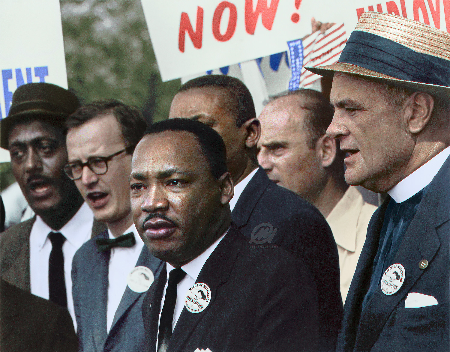 Civil rights march on Washington, D. C. with Dr. Martin Luther King, Jr. and Mathew Ahmann in a crowd.