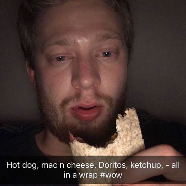 beard - Hot dog, mac n cheese, Doritos, ketchup, all in a wrap
