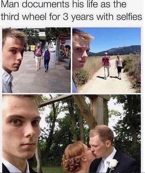 man documents his life as the third wheel - Man documents his life as the third wheel for 3 years with selfies