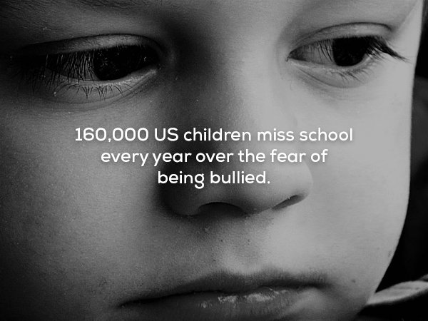School - 160,000 Us children miss school every year over the fear of being bullied.