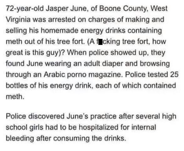 Crazy man gets caught selling his "energy drinks"