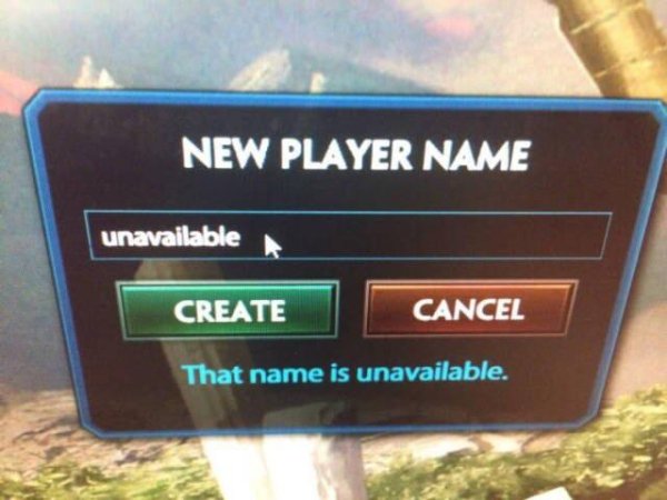 name is unavailable - New Player Name unavailable Create Cancel That name is unavailable.