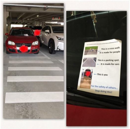 vehicle door - This is a cross walk. It is made for people This is a parking spot. It is made for cars This is you For the safety of others.... Stop doing this!