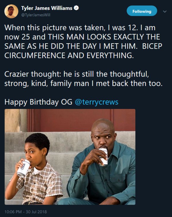 terry crews tyler james williams - Tyler James Williams Will ing When this picture was taken, I was 12. I am now 25 and This Man Looks Exactly The Same As He Did The Day I Met Him. Bicep Circumference And Everything. Crazier thought he is still the though