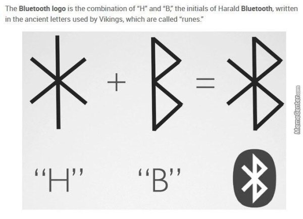 cool design harald bluetooth rune - The Bluetooth logo is the combination of "H" and "B" the initials of Harald Bluetooth, written in the ancient letters used by Vikings, which are called "runes." B8 Memecenter.com