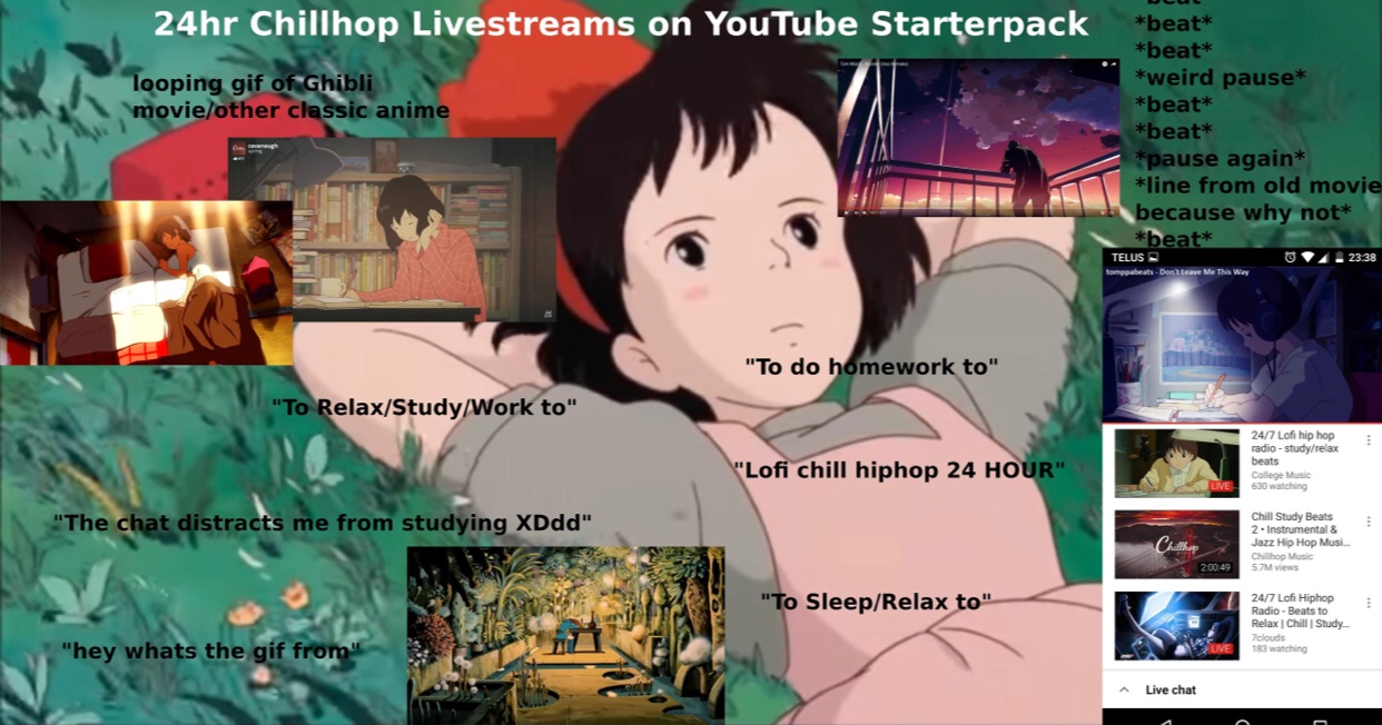 valley of the wind - 24hr Chillhop Livestreams on YouTube Starterpack looping gif of Ghibli movieother classic anime beat beat weird pause beat beat pause again line from old movie because why not beat Telus 0 4 . 23.38 tomppabeats Don't Leave Me This Way