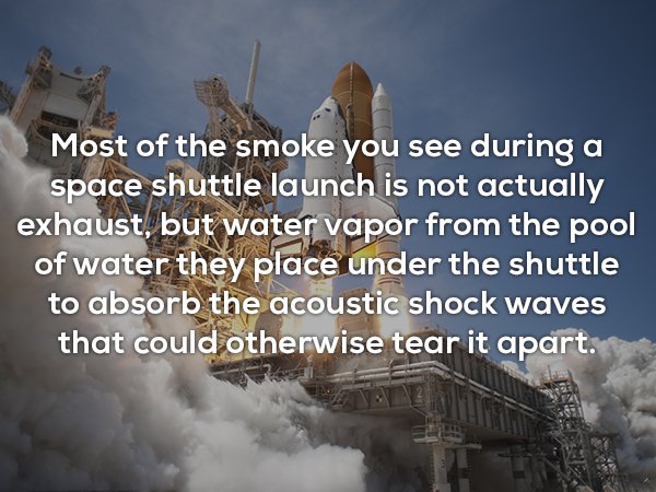 space shuttle atlantis - Most of the smoke you see during a space shuttle launch is not actually exhaust, but water vapor from the pool of water they place under the shuttle to absorb the acoustic shock waves that could otherwise tear it apart.