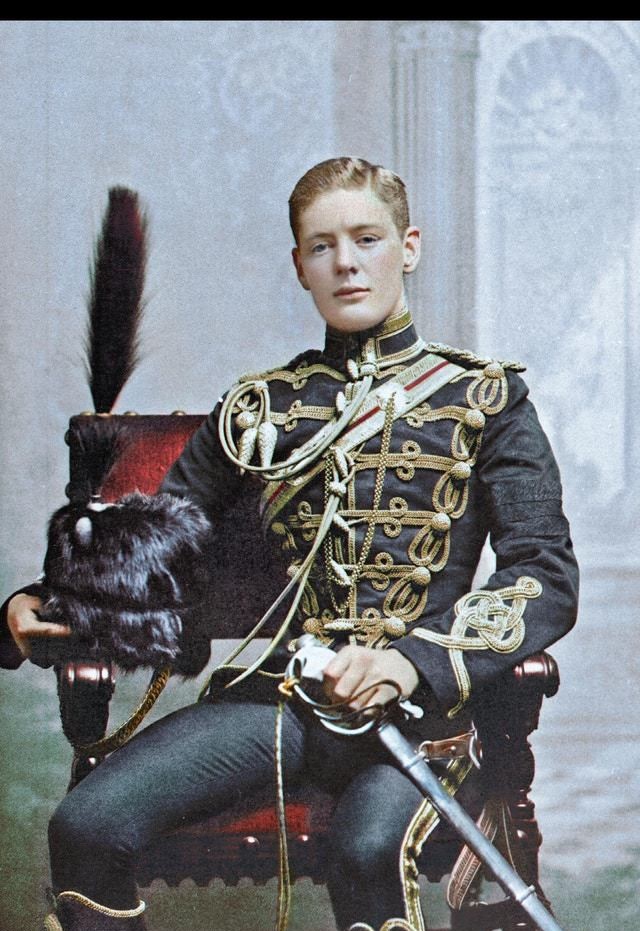 Winston Churchill as a Cornet in the 4th Queen's Hussar's Cavalry, 1895. He was 21 at the time.