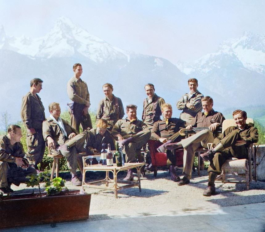 Dick Winters and his Easy Company lounging at Eagle's Nest, Hitler's former residence in the Bavarian Alps, 1945.