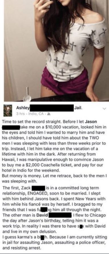 shoulder - Ashley Jail. 3 hrs. Indio, Ca Time to set the record straight. Before I let Jason take me on a $10,000 vacation, looked him in the eyes and told him I wanted to marry him and have his children, I should have told him about the Two men I was sle