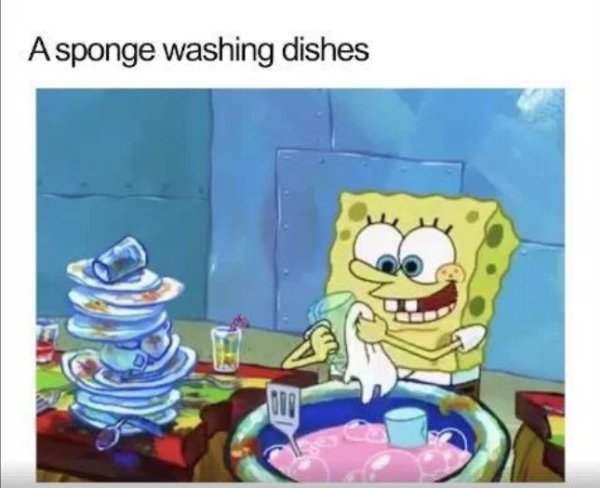 smart childhood memes - A sponge washing dishes