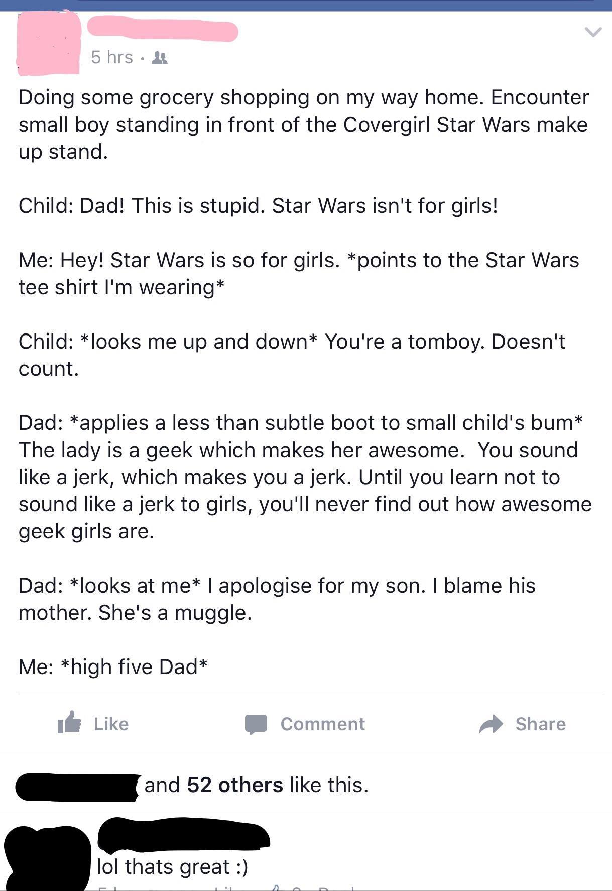 fake stories cringe - 5 hrs Doing some grocery shopping on my way home. Encounter small boy standing in front of the Covergirl Star Wars make up stand. Child Dad! This is stupid. Star Wars isn't for girls! Me Hey! Star Wars is so for girls. points to the 