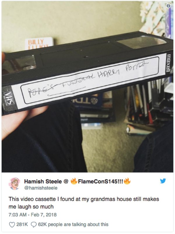 popes funeral vhs - Billy laxeu fores Funeral Harry Potter Sha FlameConS145!!! Hamish Steele @ This video cassette I found at my grandmas house still makes me laugh so much 62K people are talking about this