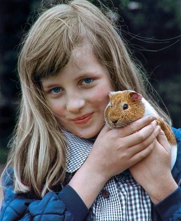 Young Princess Diana with her guinea pig Peanuts, 1972.