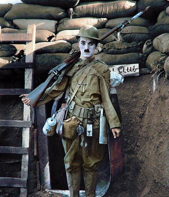 Charlie Chaplin in "Shoulder Arms", 1918.