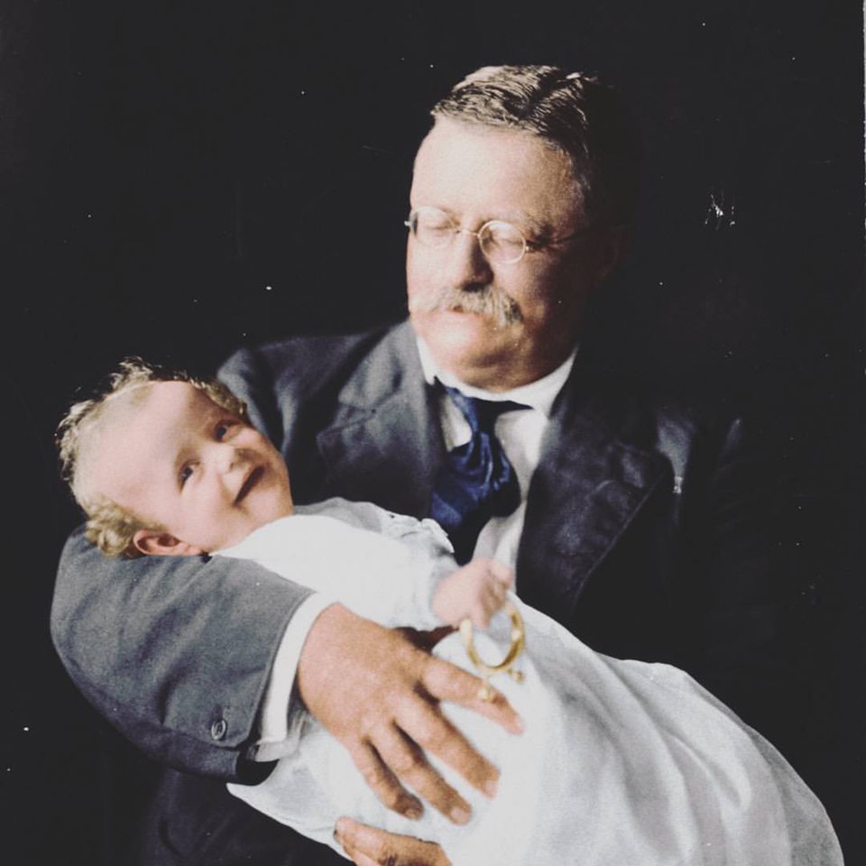 Theodore Roosevelt holding his Grandson, Kermit Roosevelt Jr., 1916.