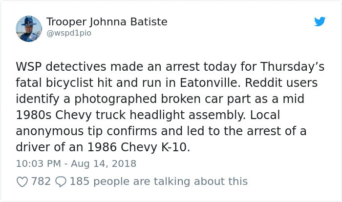 Thanks to Jeff’s tip, they were able to make an arrest a few days later