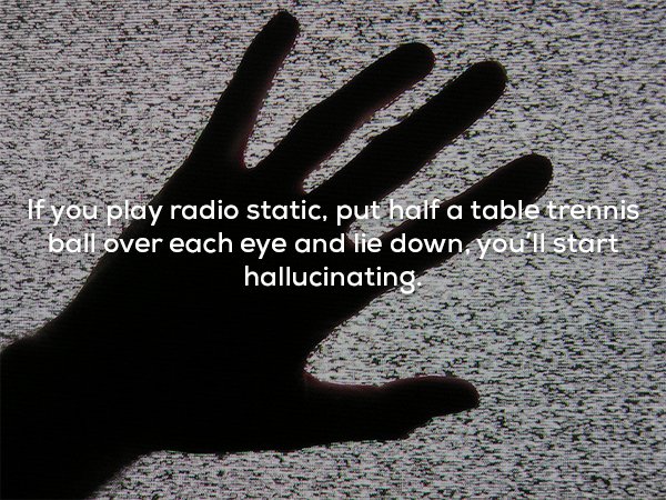 wtf facts - wtf facts - If you play radio static, put half a table trennis ball over each eye and lie down, you'll start hallucinating