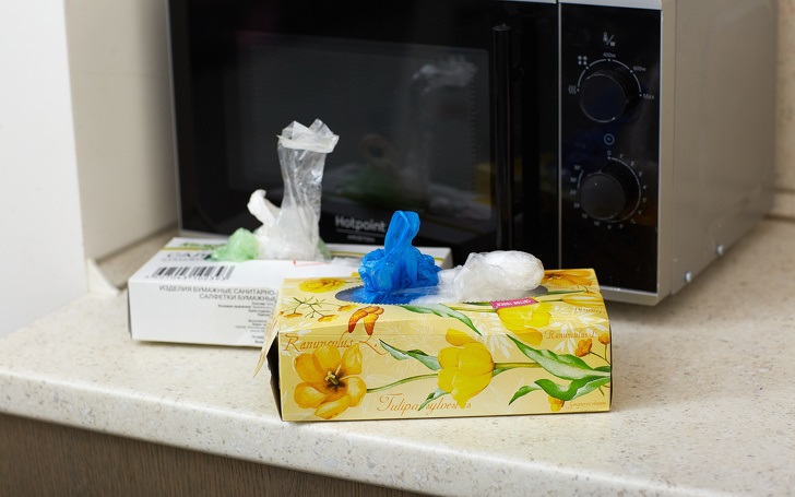 Cardboard boxes from tissues can also be given a second life. For example, they are great place to store plastic bags and you can use different boxes for different kinds of bags.