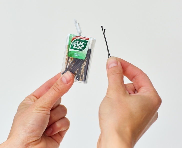 Nobody has come up with a better idea for keeping hairpins than whoever came up with a tic tac pack. This plastic box will always keep your hairpins safe. It’s also really easy to get them out of there.
