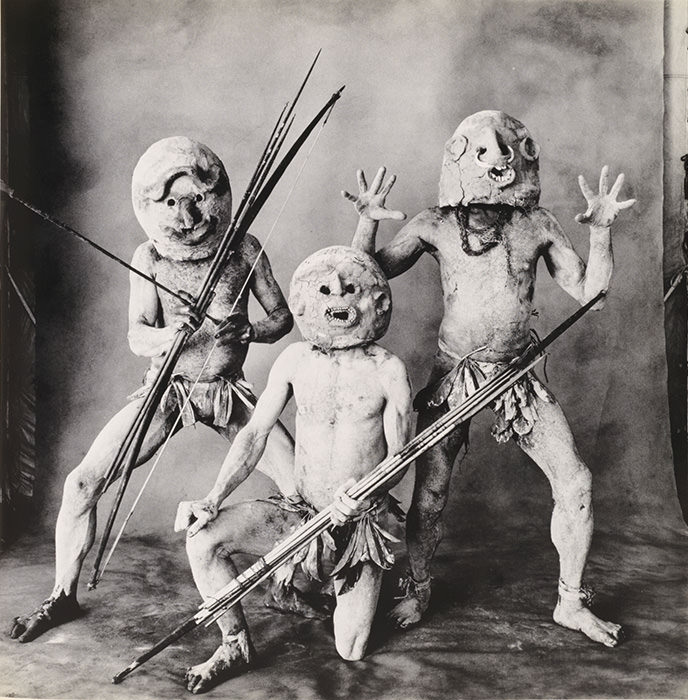 Asara tribal warriors in their ceremonial masks in Papa New Guinea in 1970.