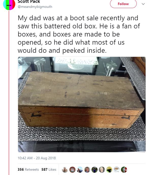 Guy bought a mystery box at a garage sale