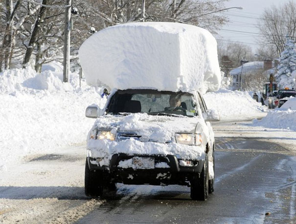 snow on car