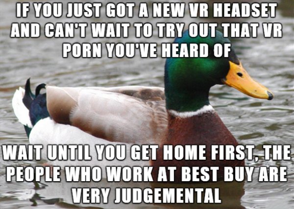 it's not stupid if it works - If You Just Got A New Vr Headset And Can'T Wait To Try Out That Vr Porn You'Ve Heard Of Wait Until You Get Home First, The People Who Work At Best Buy Are Very Judgemental