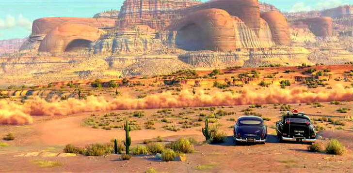 Cars (2006) The canyons in this cartoon were made in the shape of retro cars: the hood, the wings, and more.