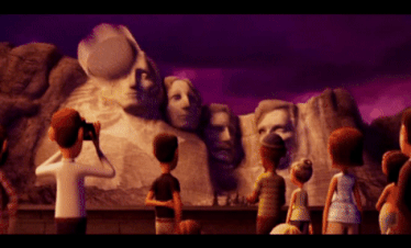 Cloudy With a Chance of Meatballs (2009) In this cartoon, there is a scene when pies fall from the sky and hit the presidents’ faces on Mount Rushmore. Abraham Lincoln was the only one who didn’t get a pie on his face. He got one on the back of his head — the same way he was murdered. Not with a pie but with a gun, of course.
