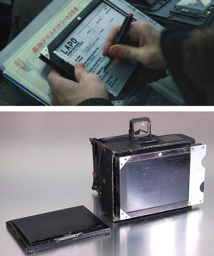 Blade Runner 2049 (2017) In Blade Runner 2049, the tablet Ryan Gosling uses early in the movie is actually a plate holder from a 1920s-era camera.