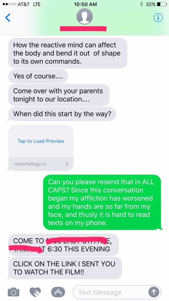 Woman Trolls Wrong Number Text From a Scientologist