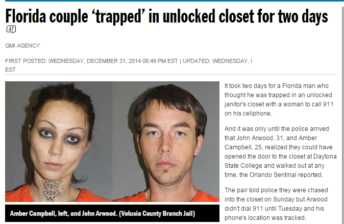 florida man meme - Florida couple trapped' in unlocked closet for two days Qmi Agency First Posted Wednesday, Est Updated Wednesday, I Est It took two days for a Florida man who thought he was trapped in an unlocked janitor's closet with a woman to call 9