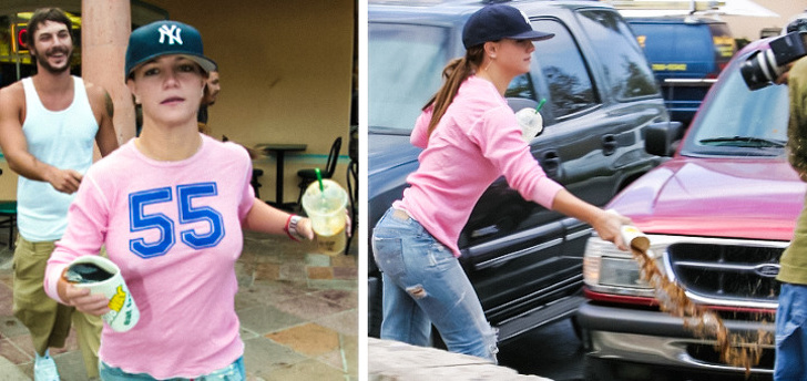 Britney Spears loves spilling soda on the paparazzi.