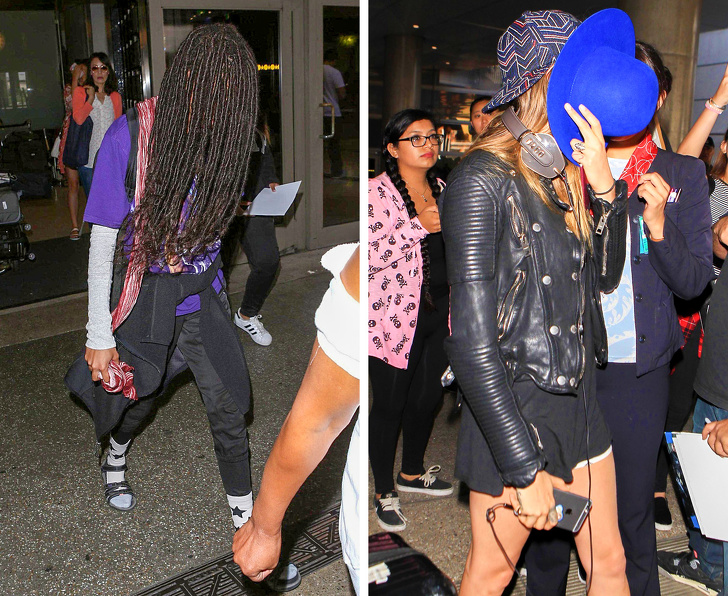 Willow, Will Smith’s daughter, uses her own hair to hide, and Cara Delevingne took hiding tips from DiCaprio.