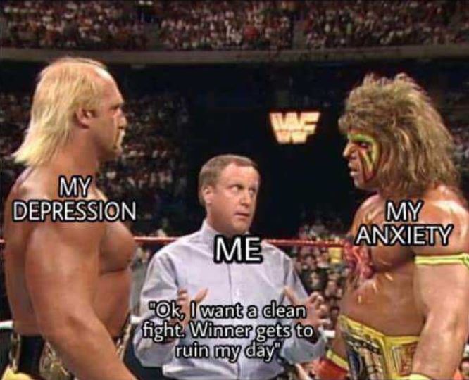 ultimate warrior vs hulk hogan - My Depression My Me Anxiety fight. Winner gets to ruin my day"