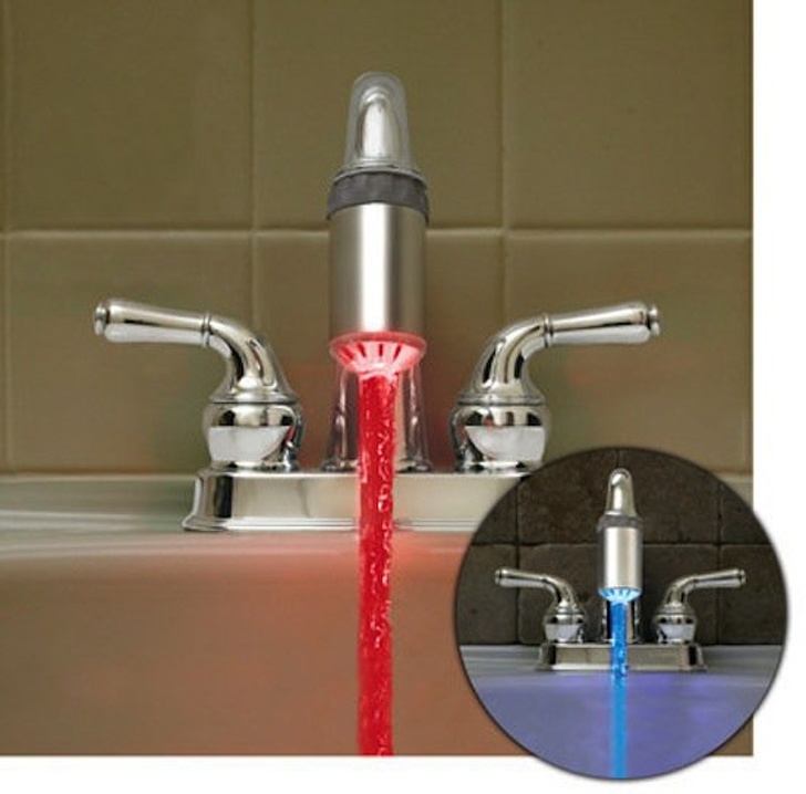 An LED nozzle that signals if the water is hot or cold before touching. Blue means cold, red means hot.