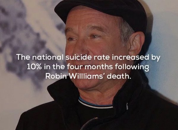 Robin Williams - The national suicide rate increased by 10% in the four months ing Robin Willliams' death.