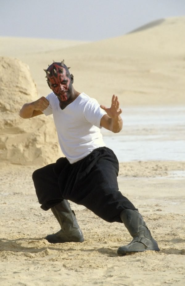 Ray Park preparing for a scene in Star Wars Episode I: The Phantom Menace (1999).