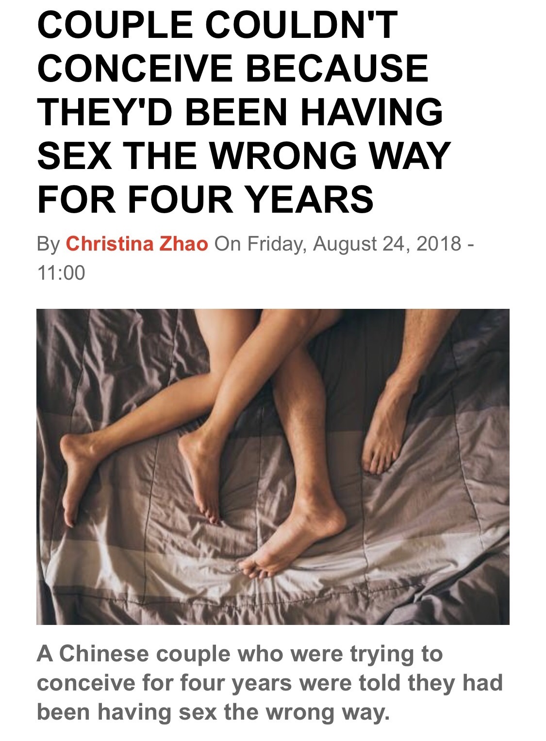 Chinese couple have been having sex wrong for 4 years