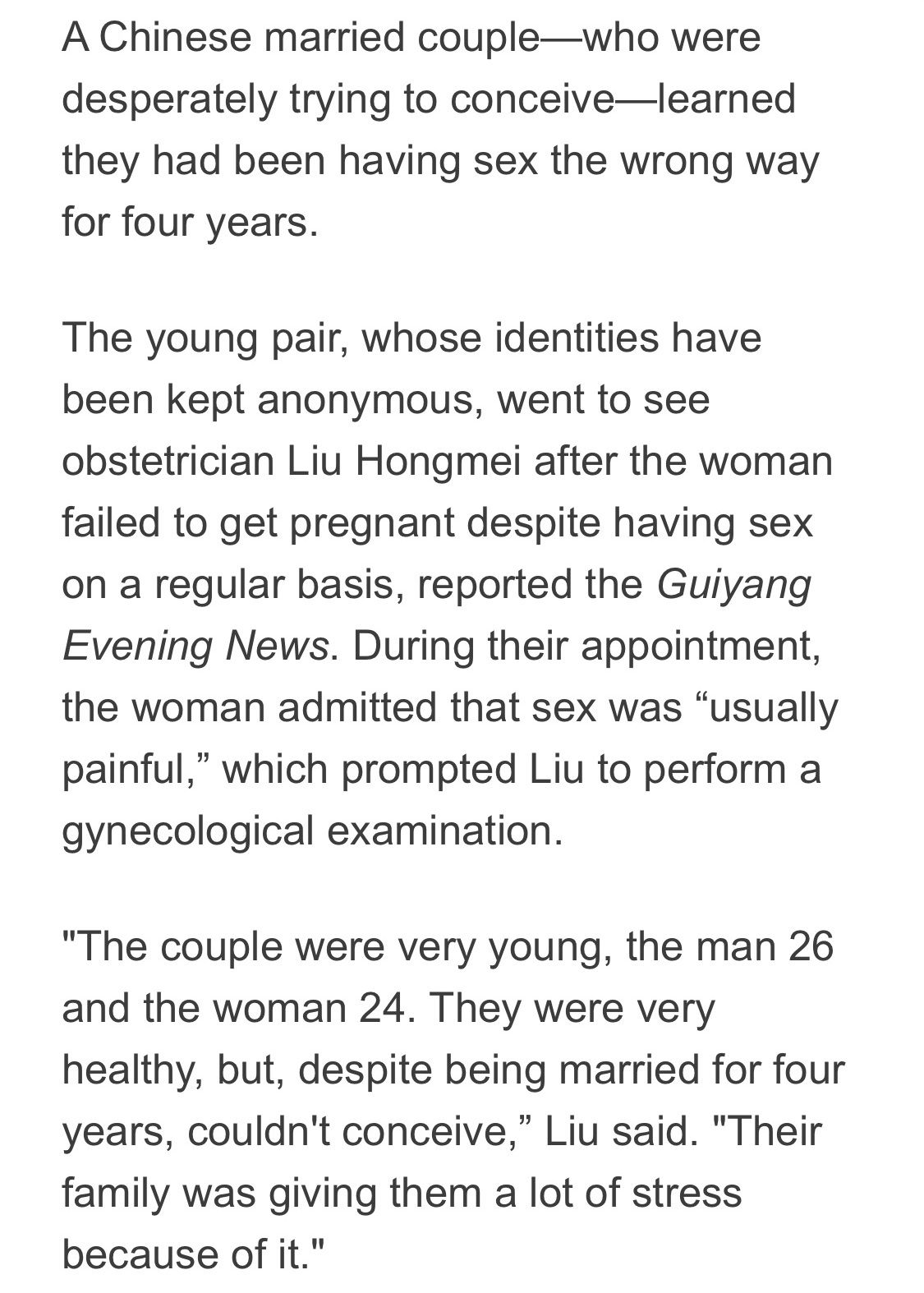 Chinese couple have been having sex wrong for 4 years