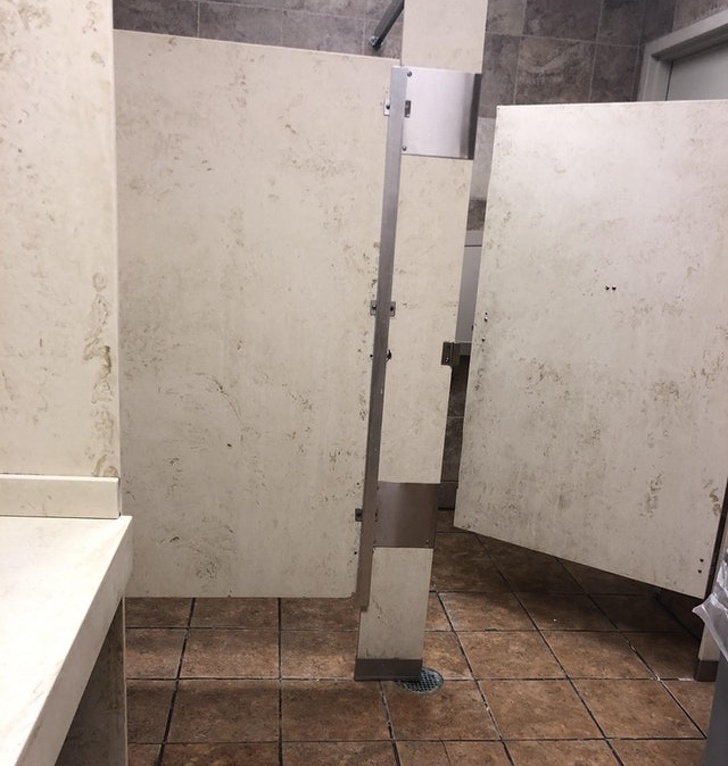 “Upon walking into this bathroom at the supermarket I was initially disgusted at the filth and lack of cleanliness until a closer look revealed it was designed this way.”