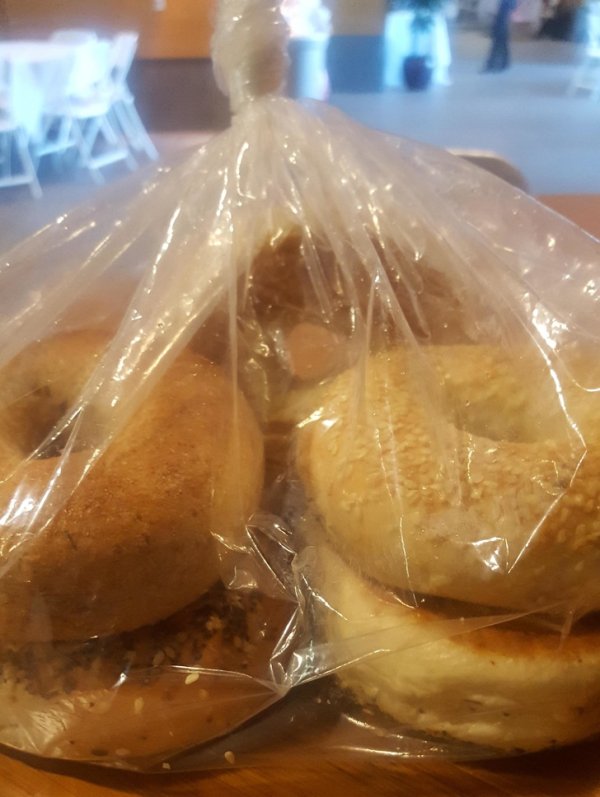 “A nice employee gave me 5 free bagels to cheer me up.”