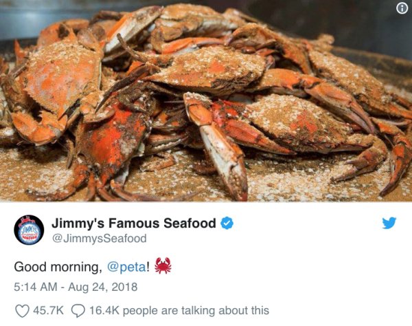 tweet - jimmy's famous seafood peta - Jimmy's Famous Seafood Good morning, ! people are talking about this